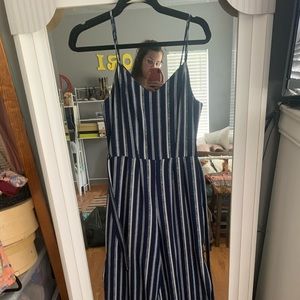 Navy White Floor Length Jumpsuit